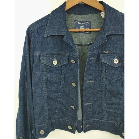 Vtg Pepe Jeans London Jacket Womens Medium Blue Metallic Cropped Sparkle Y2K - Picture 4 of 12